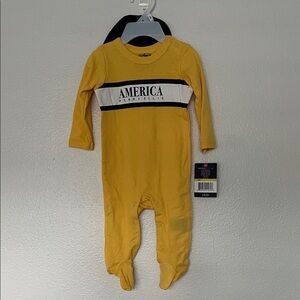 NWT Perry Ellis America Kids Yellow Footie One Piece  with Matching Hat sz 6 M